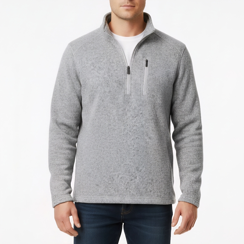 Woolrich Sweater 1/4 Zip Mens L Heather Gray Pullover Zip Pocket